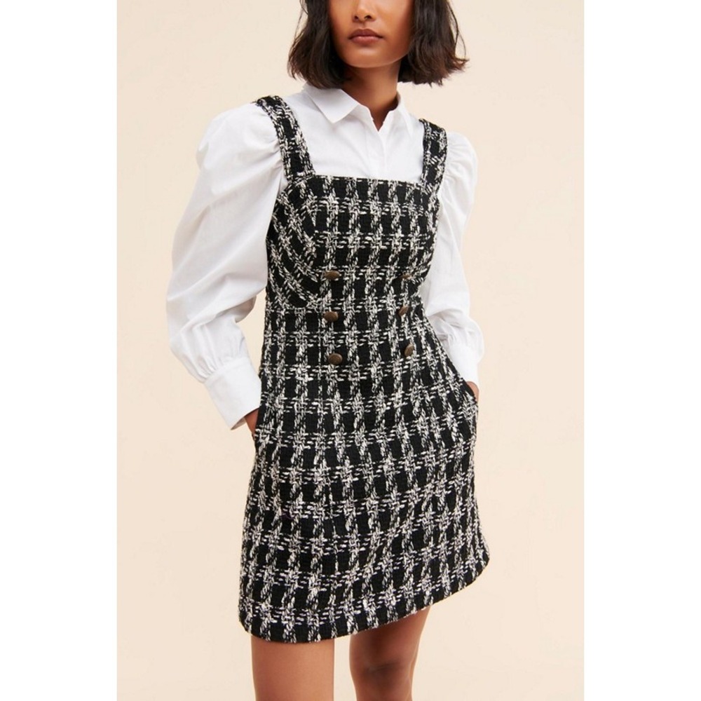 Maeve Anthropologie Tweed Mini Dress Sz 0 Houndstooth Preppy Classic Old Money